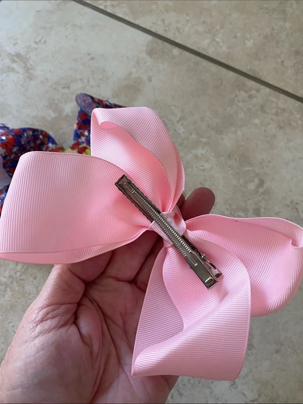 Bundle of 2 Large Red, White Blue Stars Girl Hairbow, and a Pretty Pink Bow